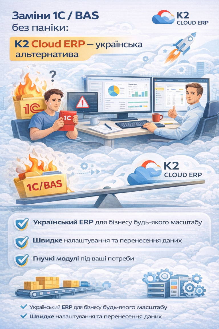 Заміни 1С/BAS без паніки: повний гід по K2 ERP для вашого бізнесу