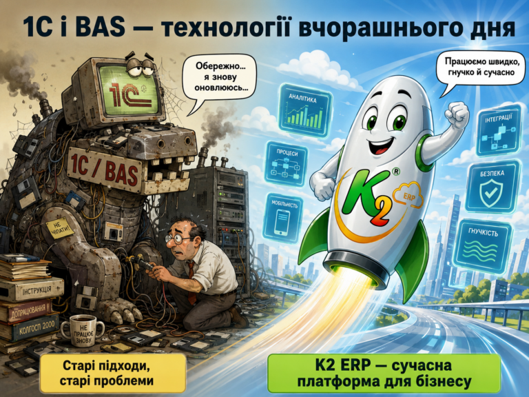 1С нагадує наші технології 20-річної давнини. Ба більше: повний гід по K2 ERP для вашого бізнесу