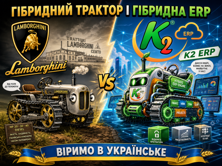 Гібридний трактор Lamborghini і гібридна ERP K2: повний гід по K2 ERP для вашого бізнесу